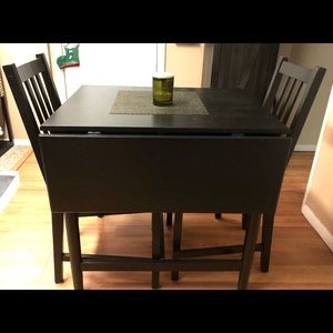 IKEA black table w 2 chairs side extensions